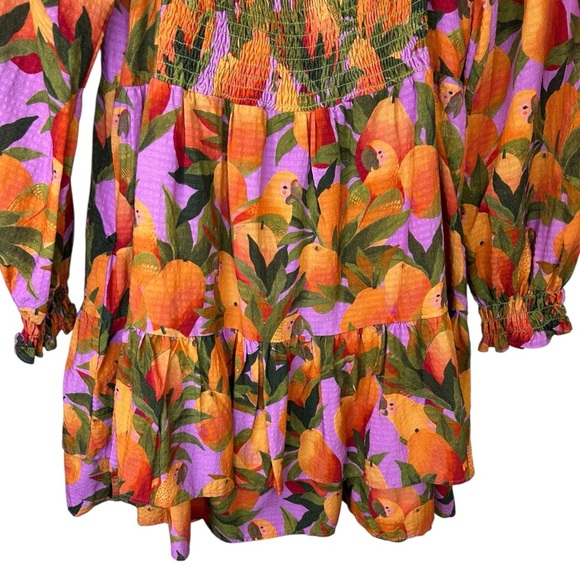 Farm Rio - NWT, Women’s ‘Mango Macaws’ Long-Sleeve Mini Dress in Lilac - Small - Picture 7 of 17